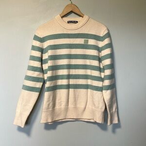 Acne Studios Cream and Green Striped Crewneck Sweater
